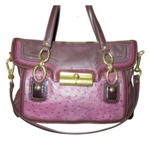 Coach 2011 Kristin Spectator Ostrich Embossed Mixed Leather Flap Purple Satchel